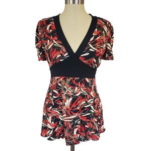 Vintage 90s Y2K B.Wear Babydoll Top L Ruched Sleeve Tie Back Retro Maximalist